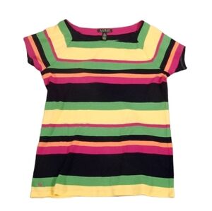 Ralph Lauren Yellow Colorful Striped Short Sleeve Shirt Size XL